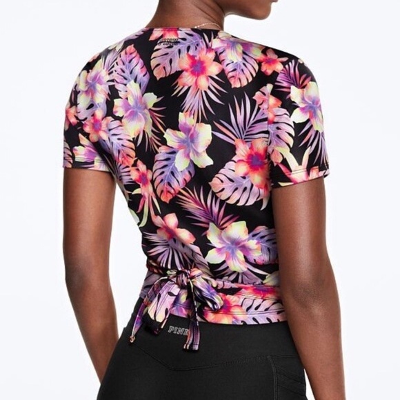 Victoria’s Secret Pink wrap top Blouse Black women M Hawaiian beach vacation - Picture 3 of 8
